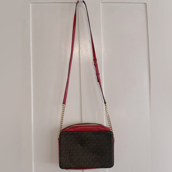 Michael Kors Jet Set Logo Stripe Crossbody Bag, Brown w/ Red Stripe, EUC! - Picture 6 of 10